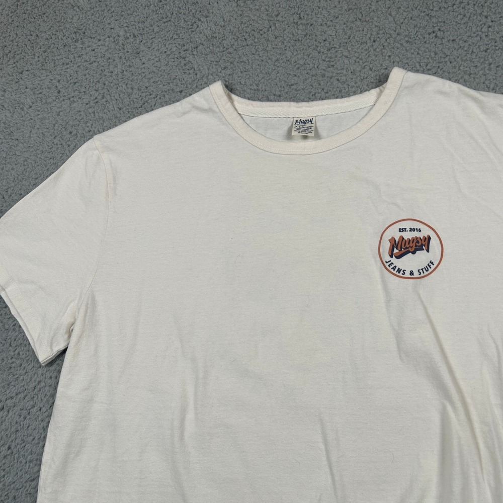 Mugsy Jeans Mens T‎ Shirt XL Cream Graphic Print Short Sleeve Cotton Casual Tee